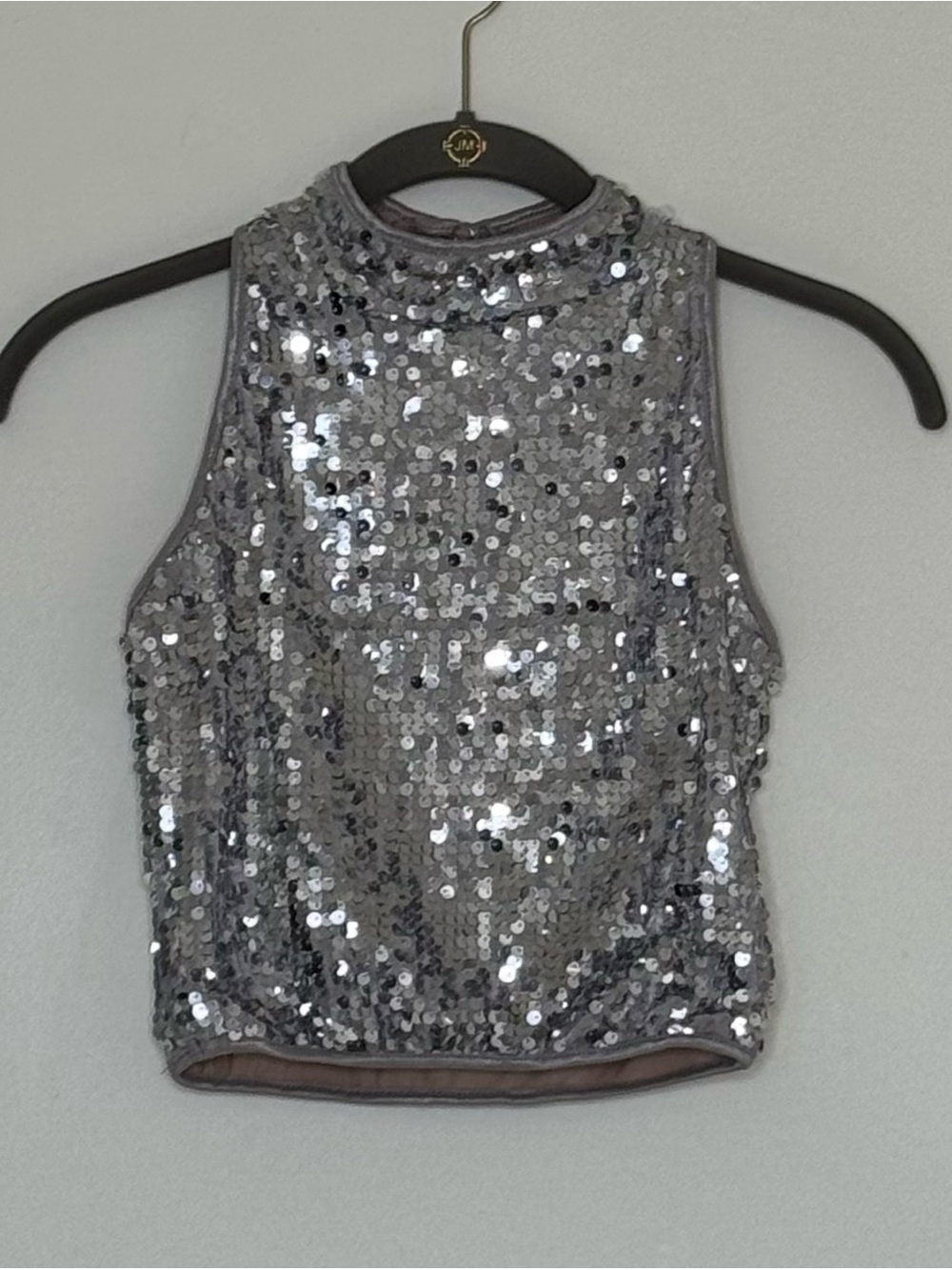 Balera Silver Sequin High-Neck Crop Top